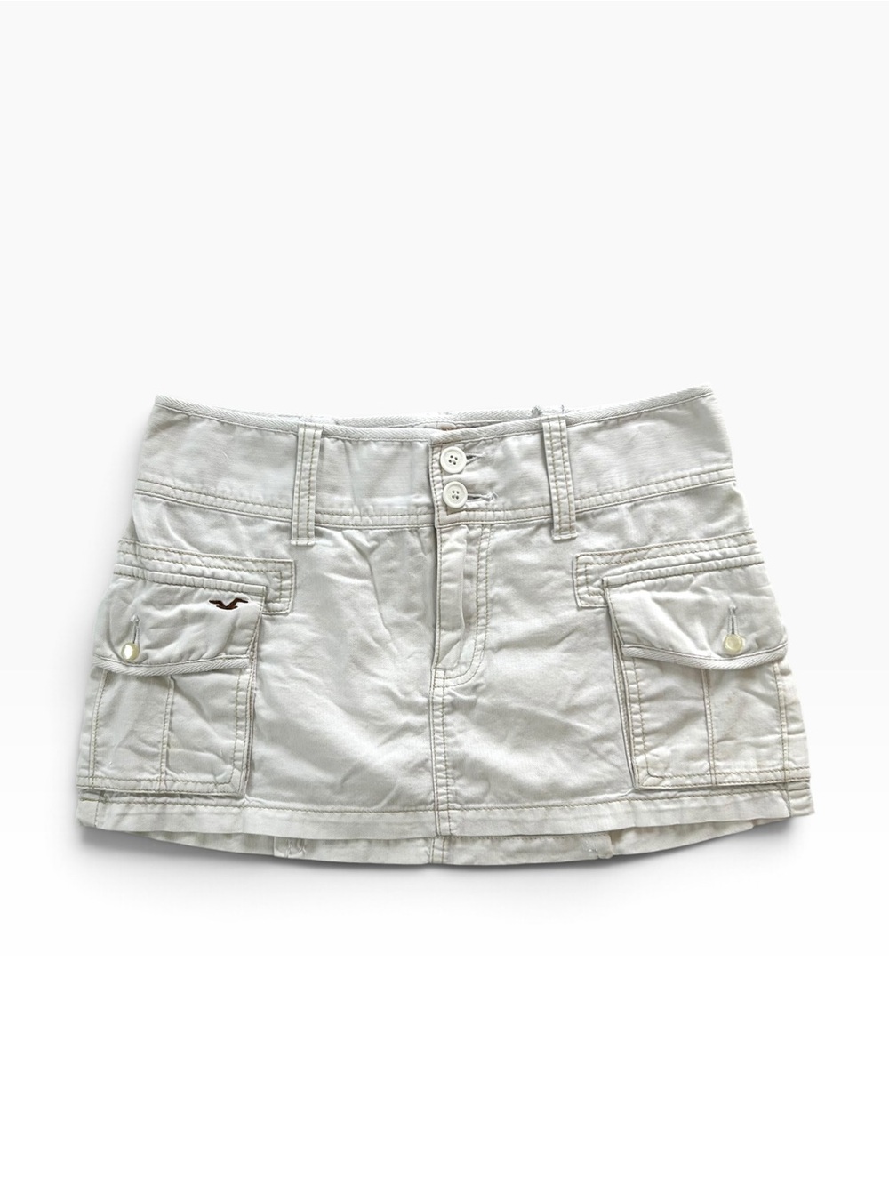 Y2K Hollister Vintage Low-Rise White Cargo Hip Hugger Mini Skirt